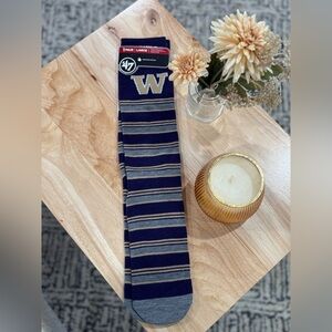 University of Washington Men's Casual Socks - Purple, Gold and Gray Stripes